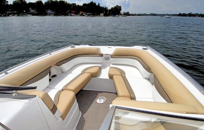 The rear bench seat folds flat to form an expansive sun pad, that doesn’t inhibit access to the rear swim platform. 