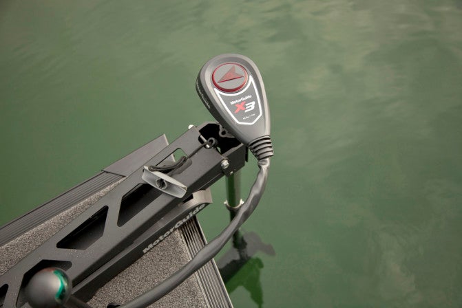 A Motorguide X3 bow-mount electric motor is standard, with more powerful units available as optional upgrades.