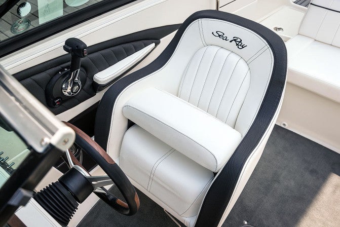 Sea ray offers two different seating arrangements for the 210 SLX. The standard arrangement provides a centerline step-over sunpad.